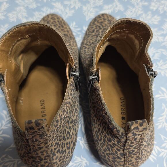 Lucky Brand Basel Womens Sz 7 Leather Animal Print 2 Zippers Ankle Booties - Picture 9 of 11